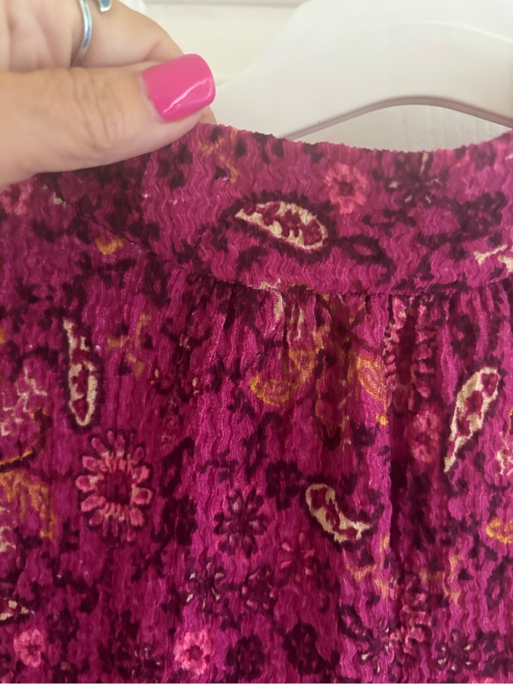 LOFT Fuchsia Paisley Short-Sleeve Textured Top - Picture 5 of 7